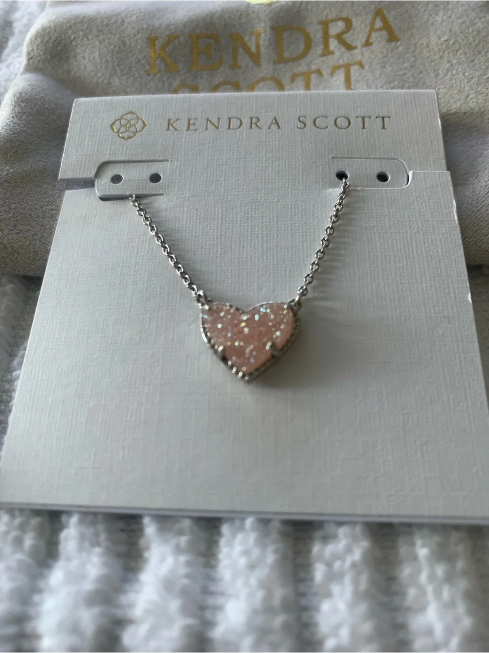 Kendra Scott Pink Glitter Heart Necklace in Silver - Picture 1 of 2